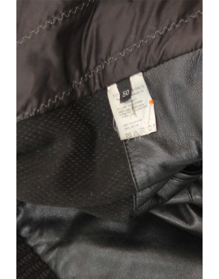 Vittorio Forti Mens Leather Bomber Jacket IT 50 Large Black