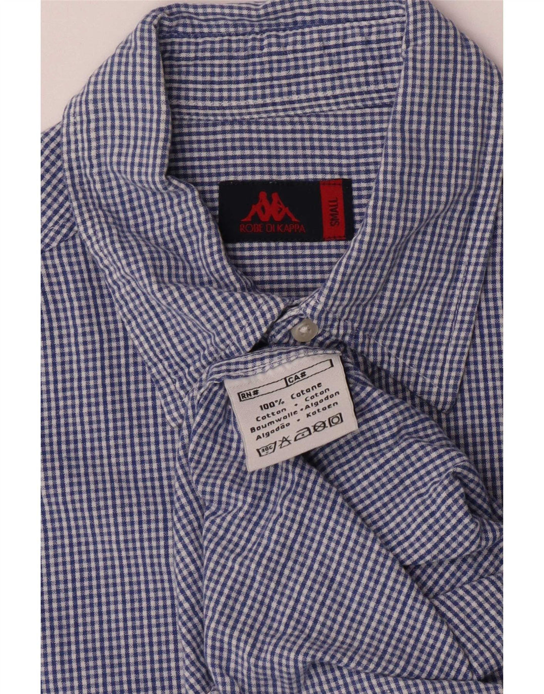 Kappa Mens Short Sleeve Regular Fit Shirt Small Blue Check Cotton