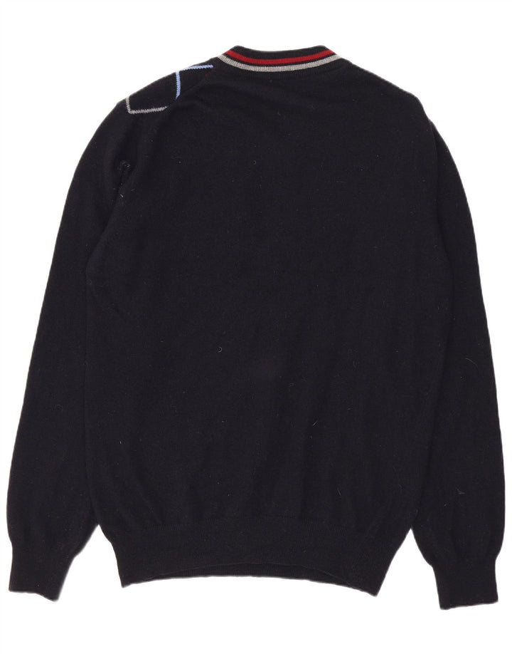 Best Company Mens V-Neck Jumper Sweater Medium Navy Blue Argyle/Diamond
