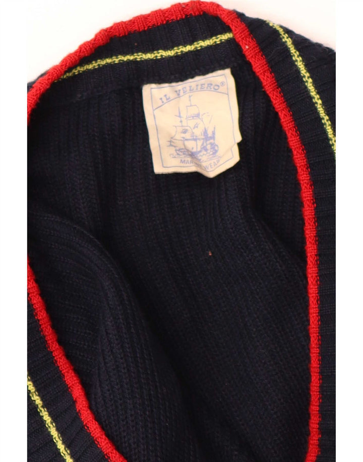 Vintage Mens Cardigan Sweater Large Navy Blue Wool