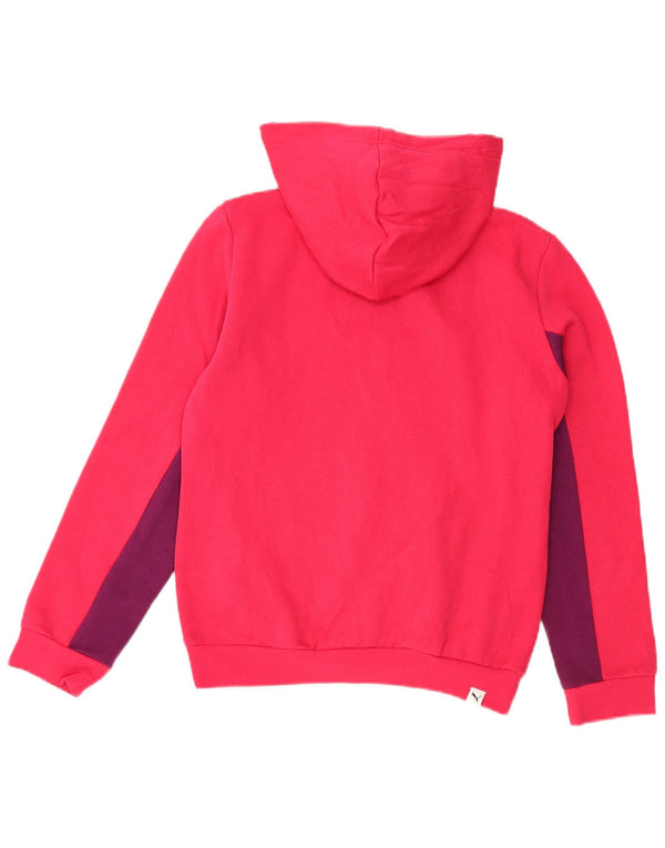 PUMA Girls Graphic Hoodie Jumper 11-12 Years  Pink Colourblock Cotton