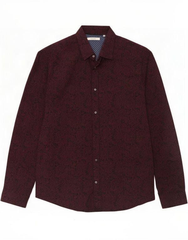 Jack & Jones Mens Premium Shirt Size 46 2XL Burgundy Paisley Cotton