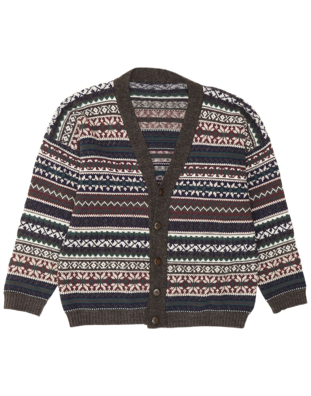 Vintage Mens Cardigan Sweater Large Multicoloured Fair Isle Retro