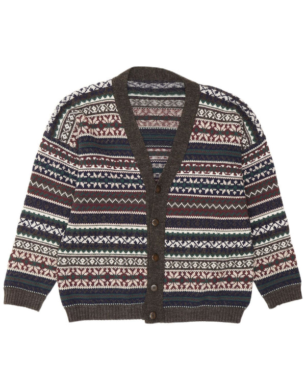 Vintage Mens Cardigan Sweater Large Multicoloured Fair Isle Retro