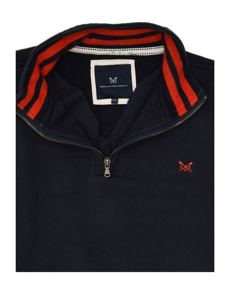 CREW CLOTHING Mens Zip Neck Sweatshirt Jumper 2XL Navy Blue Cotton | Vintage Crew Clothing | Thrift | Second-Hand Crew Clothing | Used Clothing | Messina Hembry 