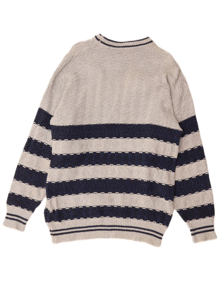 Vintage Mens Crew Neck Jumper Sweater Medium Grey Colourblock