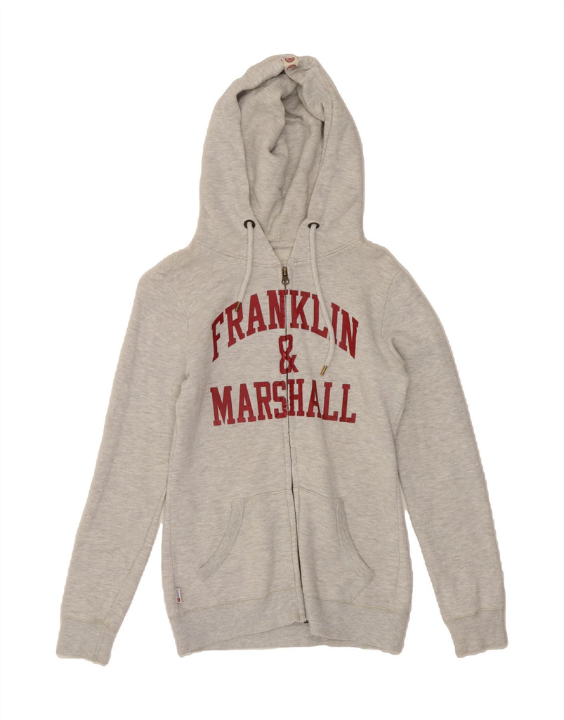 FRANKLIN & MARSHALL Mens Varsity Graphic Zip Hoodie Sweater Small Grey Vintage Franklin & Marshall and Second-Hand Franklin & Marshall from Messina Hembry 