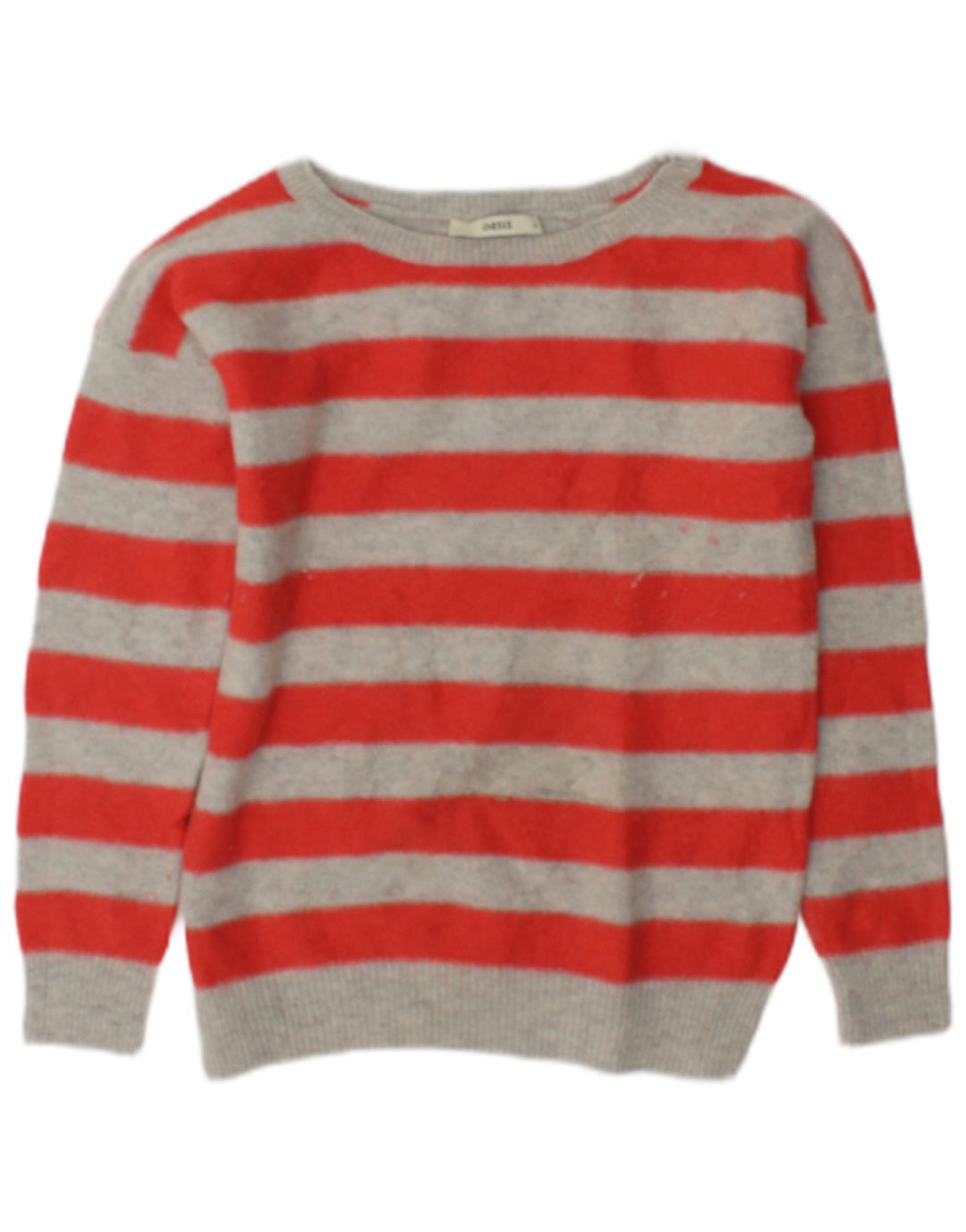 Oasis Womens Crop Boat Neck Jumper Sweater UK 14 Medium Red Striped Wool