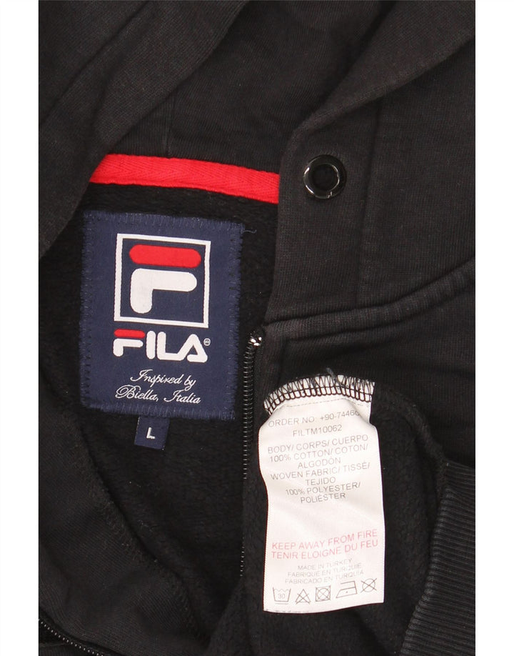 Fila Mens Graphic Zip Hoodie Sweater Large Black Cotton