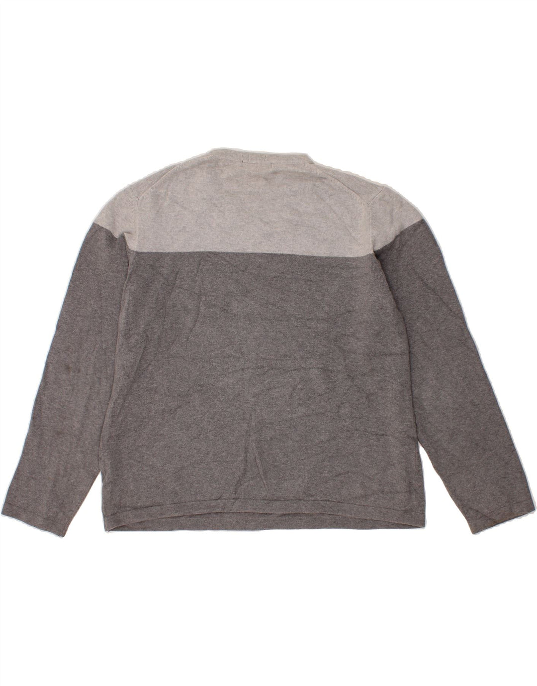 EDDIE BAUER Womens V-Neck Jumper Sweater UK 16 Large Grey Colourblock Vintage Eddie Bauer and Second-Hand Eddie Bauer from Messina Hembry 