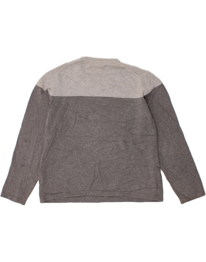 EDDIE BAUER Womens V-Neck Jumper Sweater UK 16 Large Grey Colourblock Vintage Eddie Bauer and Second-Hand Eddie Bauer from Messina Hembry 