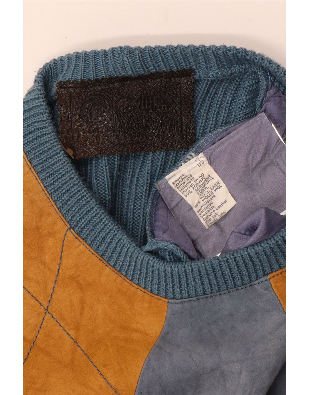 Vintage Mens Crew Neck Jumper Sweater Medium Blue Argyle/Diamond Acrylic