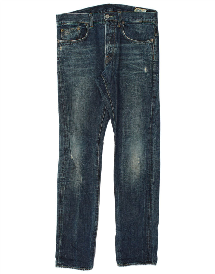 G-Star Mens Distressed Slim Jeans W33 L34 Blue Cotton