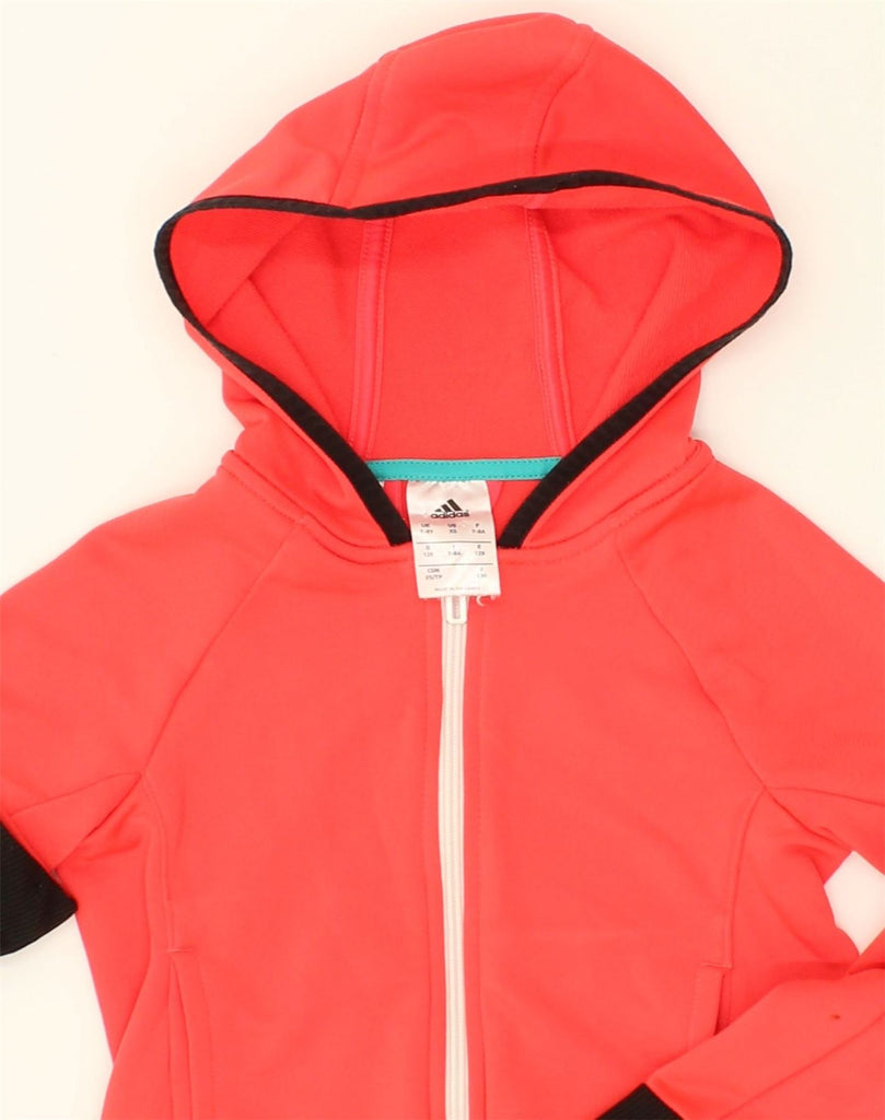 ADIDAS Girls Graphic Zip Hoodie Sweater 7-8 Years Red Colourblock | Vintage Adidas | Thrift | Second-Hand Adidas | Used Clothing | Messina Hembry 