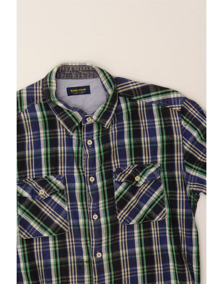 ZARA Mens Flannel Shirt Large Navy Blue Check Cotton Vintage Zara and Second-Hand Zara from Messina Hembry 