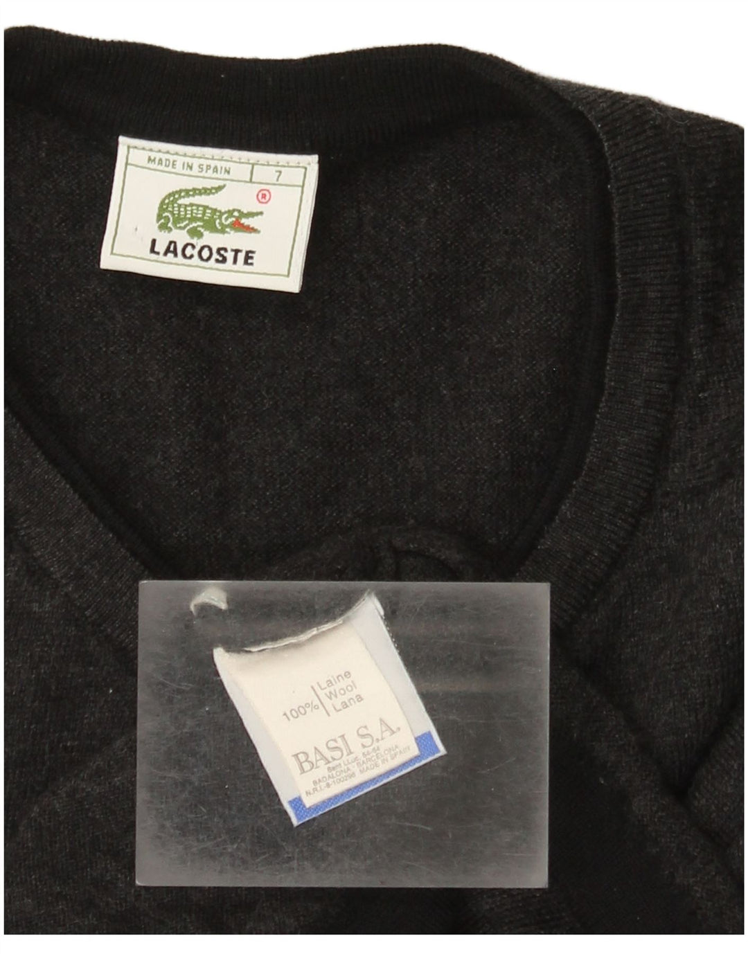 Lacoste Mens V-Neck Jumper Sweater Size 7 2XL Grey Wool