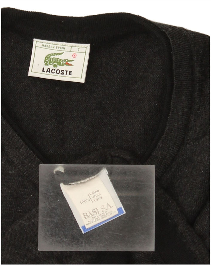 Lacoste Mens V-Neck Jumper Sweater Size 7 2XL Grey Wool