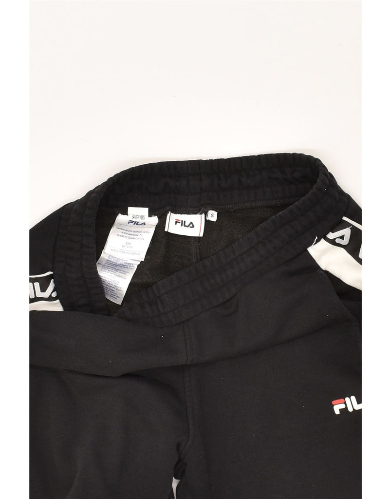 FILA Mens Graphic Tracksuit Trousers Joggers Small Black Cotton | Vintage Fila | Thrift | Second-Hand Fila | Used Clothing | Messina Hembry 