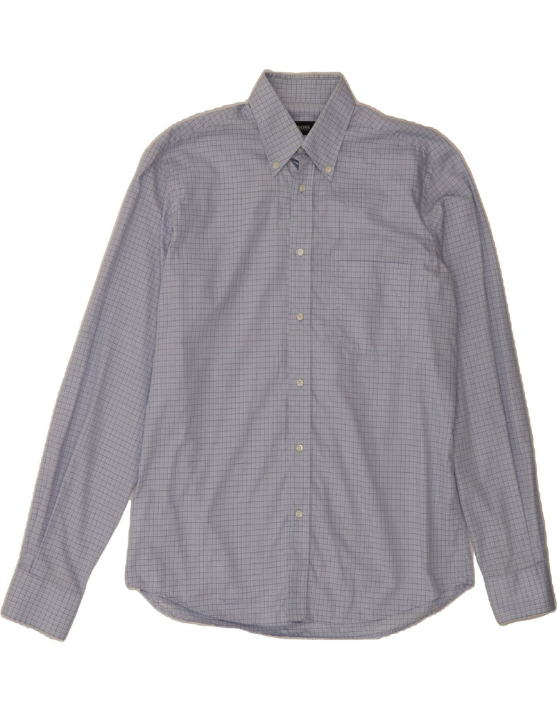 HUGO BOSS Mens Shirt Size 40 15 3/4 Medium Blue Check Cotton Vintage Hugo Boss and Second-Hand Hugo Boss from Messina Hembry 