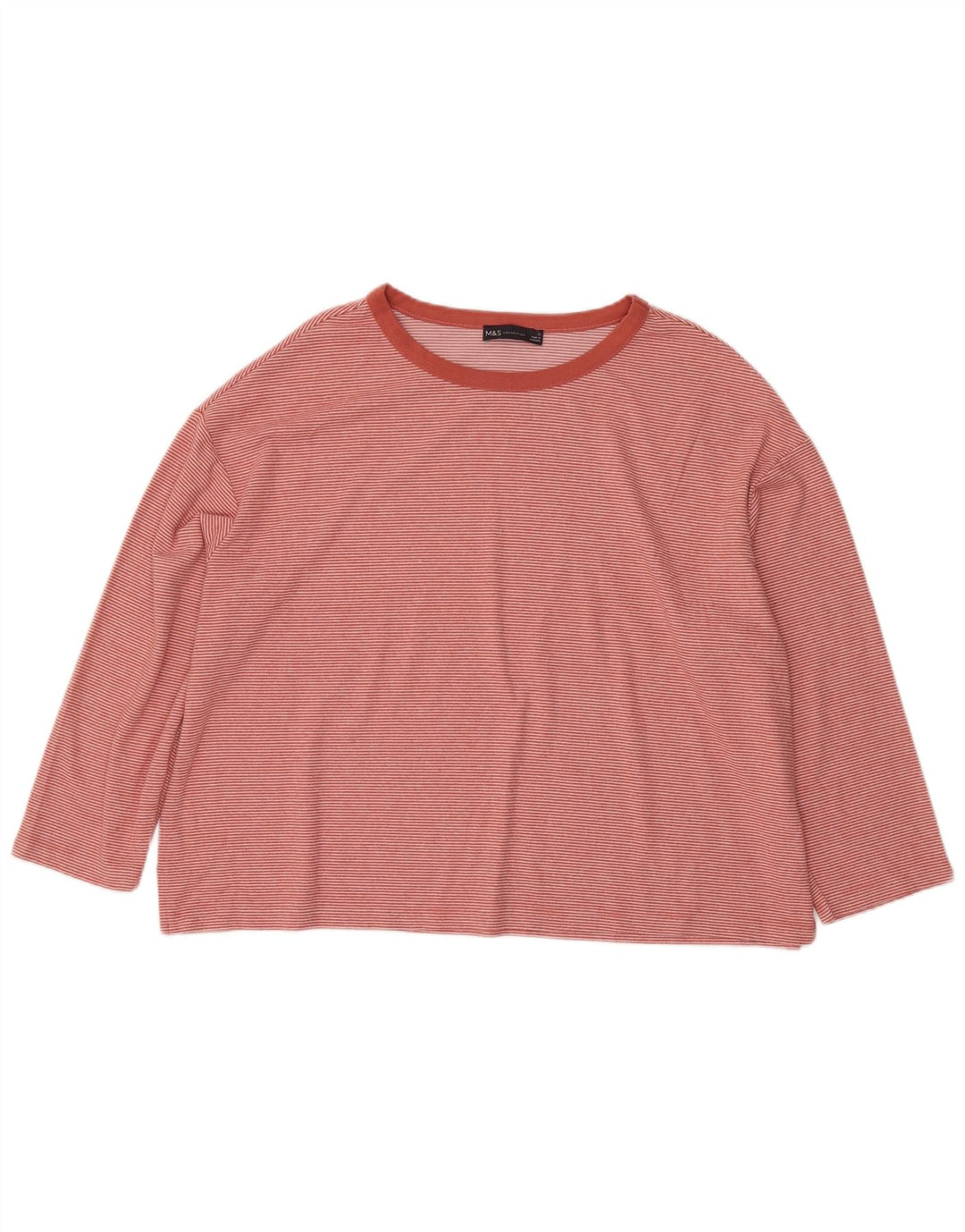 MARKS & SPENCER Womens Top 3/4 Sleeve UK 22 3XL  Pink Pinstripe Polyester