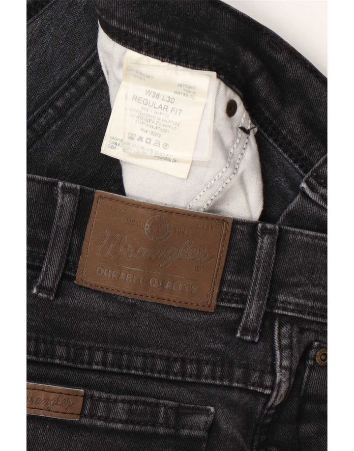 Wrangler Mens Regular Fit Straight Jeans W36 L30 Black Cotton