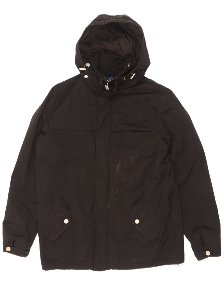 Fred Perry Mens Hooded Windbreaker Jacket UK 38 Medium Black Nylon