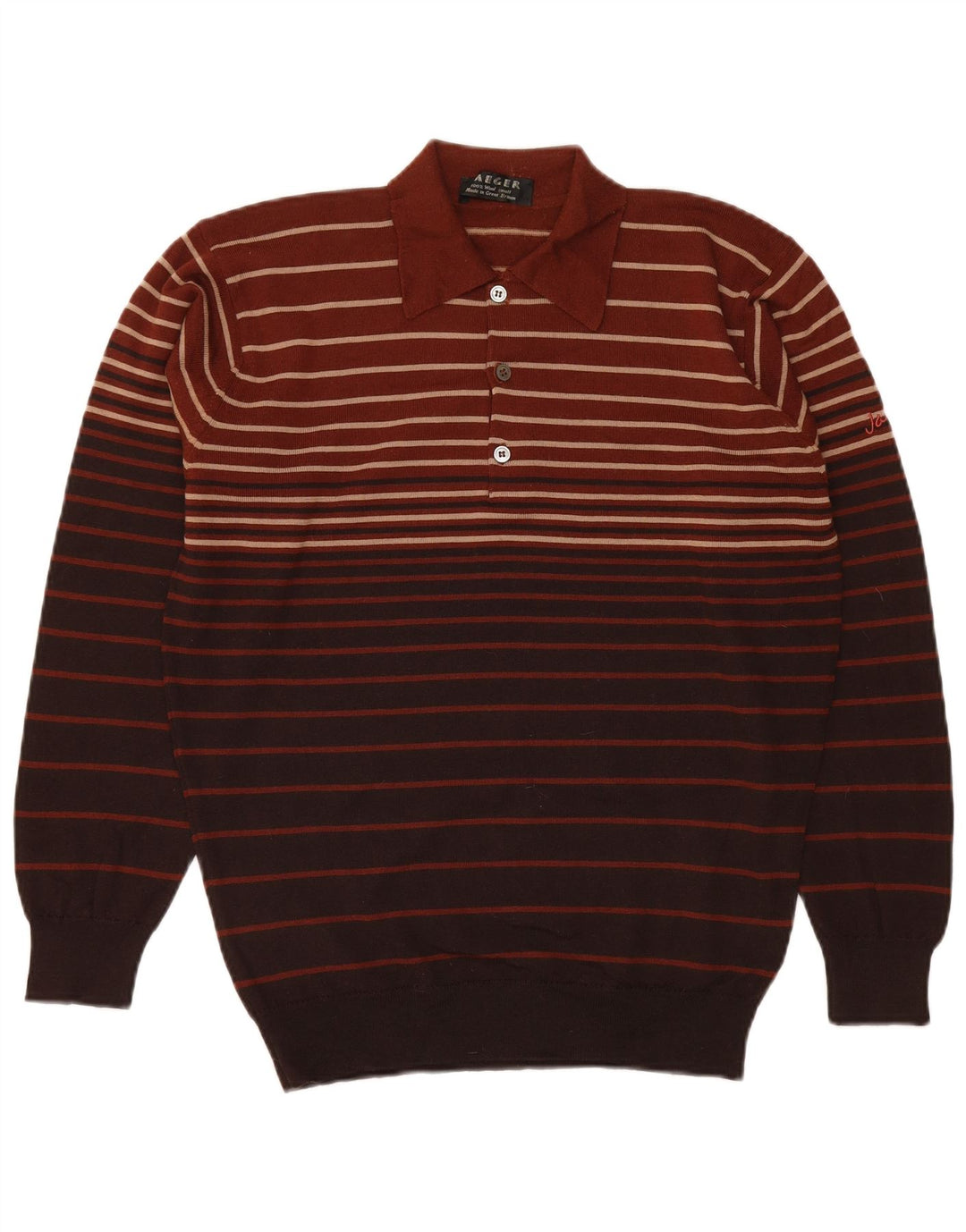Jaeger Mens Polo Neck Jumper Sweater Small Brown Striped Wool