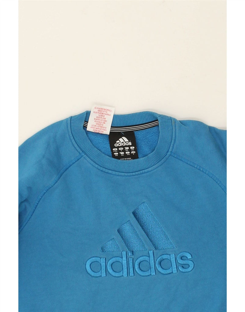 ADIDAS Boys Graphic Sweatshirt Jumper 9-10 Years Blue Cotton | Vintage Adidas | Thrift | Second-Hand Adidas | Used Clothing | Messina Hembry 