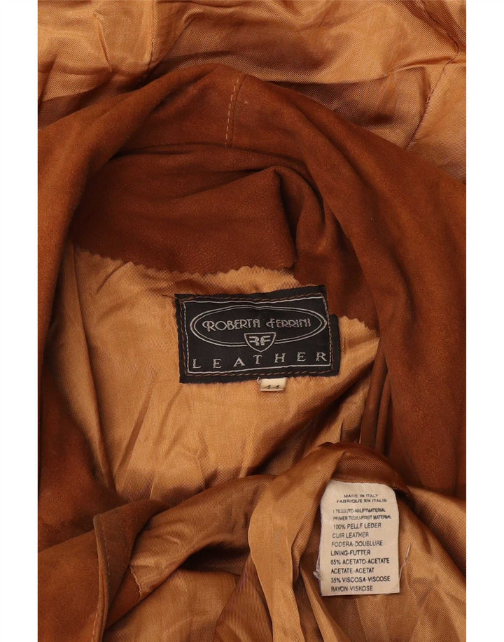 Roberta Ferrini Womens Hooded Suede Overcoat IT 44 Medium Brown Leather