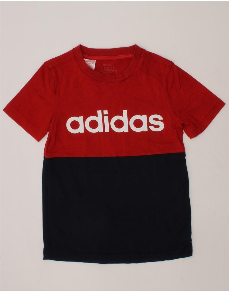 ADIDAS Boys Graphic T-Shirt Top 8-9 Years Navy Blue Colourblock Cotton Vintage Adidas and Second-Hand Adidas from Messina Hembry 
