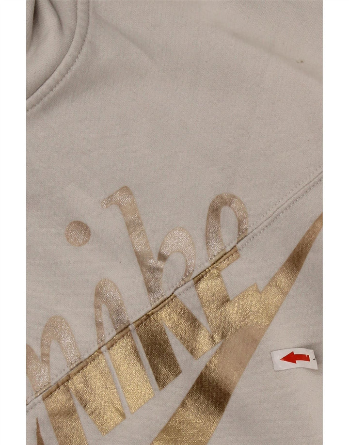 NIKE Womens Crop Graphic Hoodie Jumper UK 14 Medium Grey Cotton