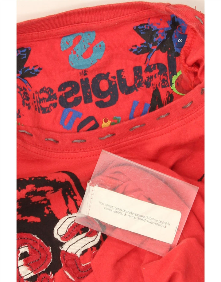 DESIGUAL Mens Graphic T-Shirt Top Small Red Cotton
