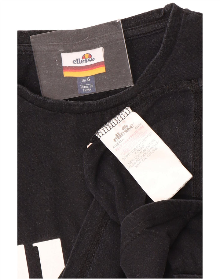 ELLESSE Womens Oversized Crop Graphic T-Shirt Top UK 6 XS Black Cotton