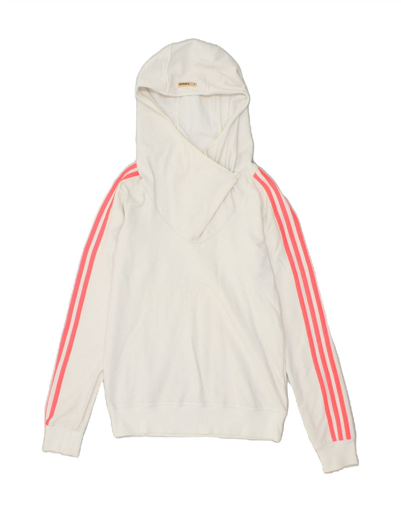 ADIDAS Girls Hoodie Jumper 15-16 Years White Cotton Vintage Adidas and Second-Hand Adidas from Messina Hembry 