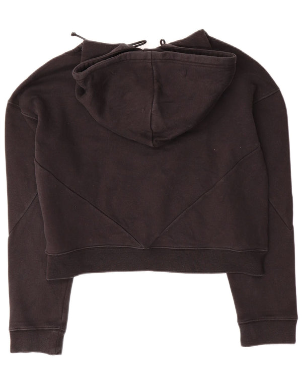 ADIDAS Womens Oversized Graphic Hoodie Jumper UK 10 Small  Black Cotton