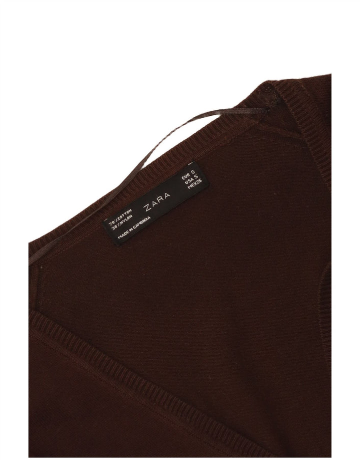Zara Womens Cardigan Sweater UK 10 Small Brown Cotton