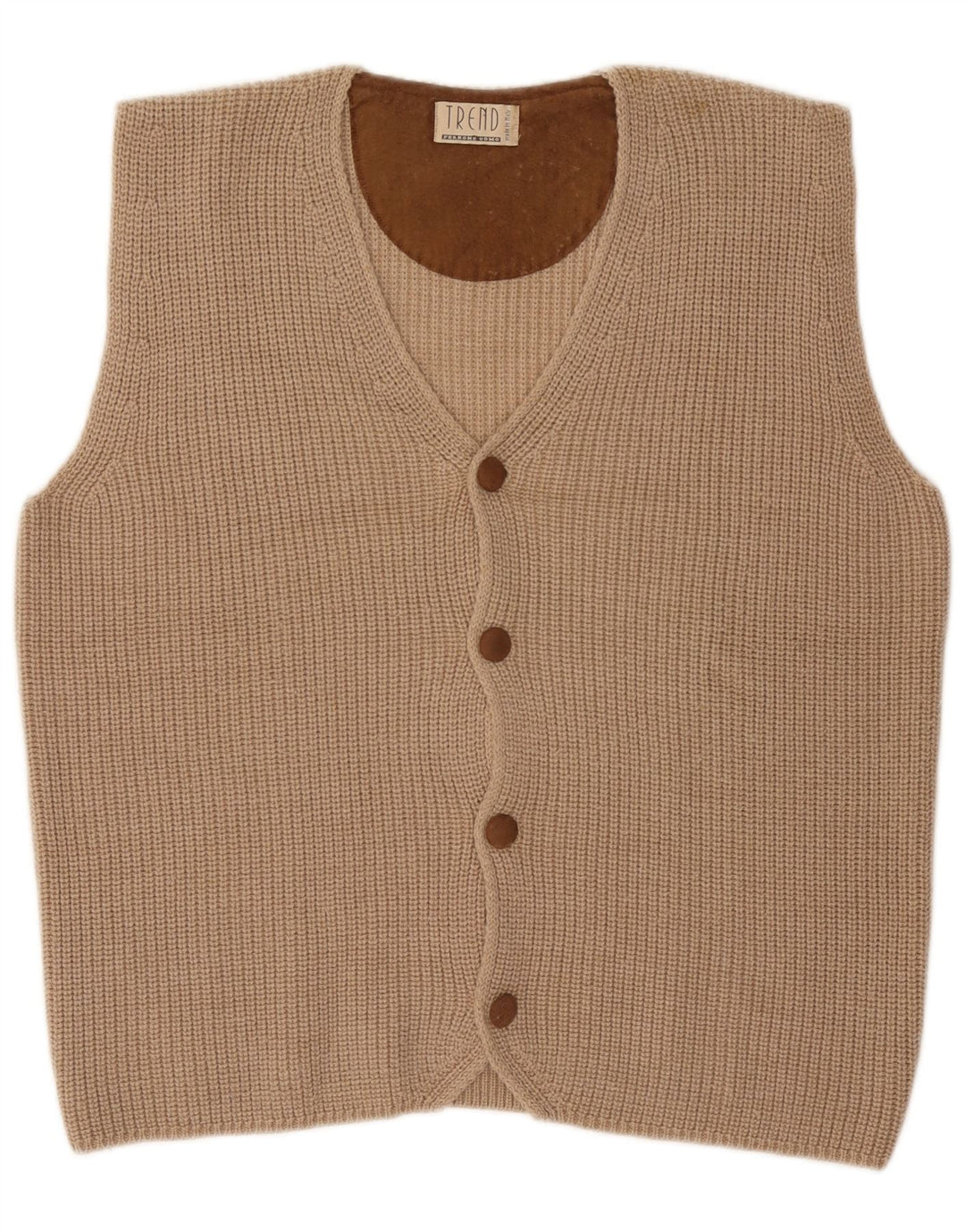 Ferrone Mens Sleeveless Cardigan Sweater Large Beige Wool