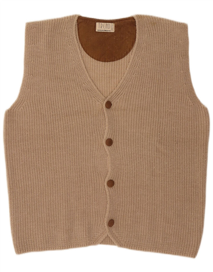 Ferrone Mens Sleeveless Cardigan Sweater Large Beige Wool