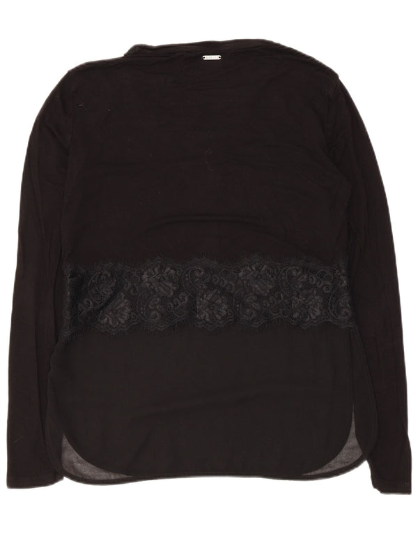 Guess Womens Top Long Sleeve UK 6 XS Black Floral Viscose