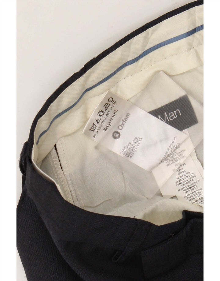 Marks & Spencer Mens Straight Suit Trousers W32 L31 Navy Blue Wool