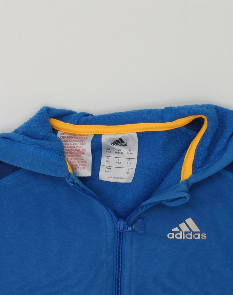 ADIDAS Boys Zip Hoodie Sweater 5-6 Years Blue Cotton | Vintage Adidas | Thrift | Second-Hand Adidas | Used Clothing | Messina Hembry 