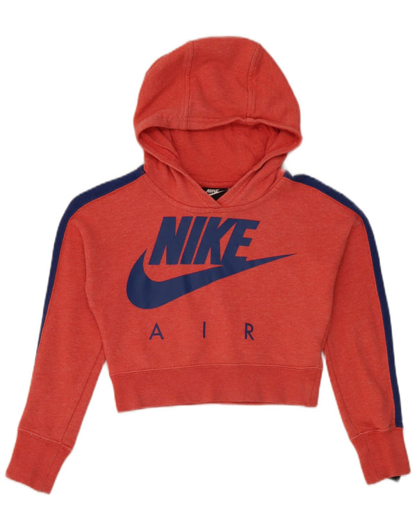 Nike Girls Crop Graphic Hoodie Jumper 8-9 Years Small Red Cotton
