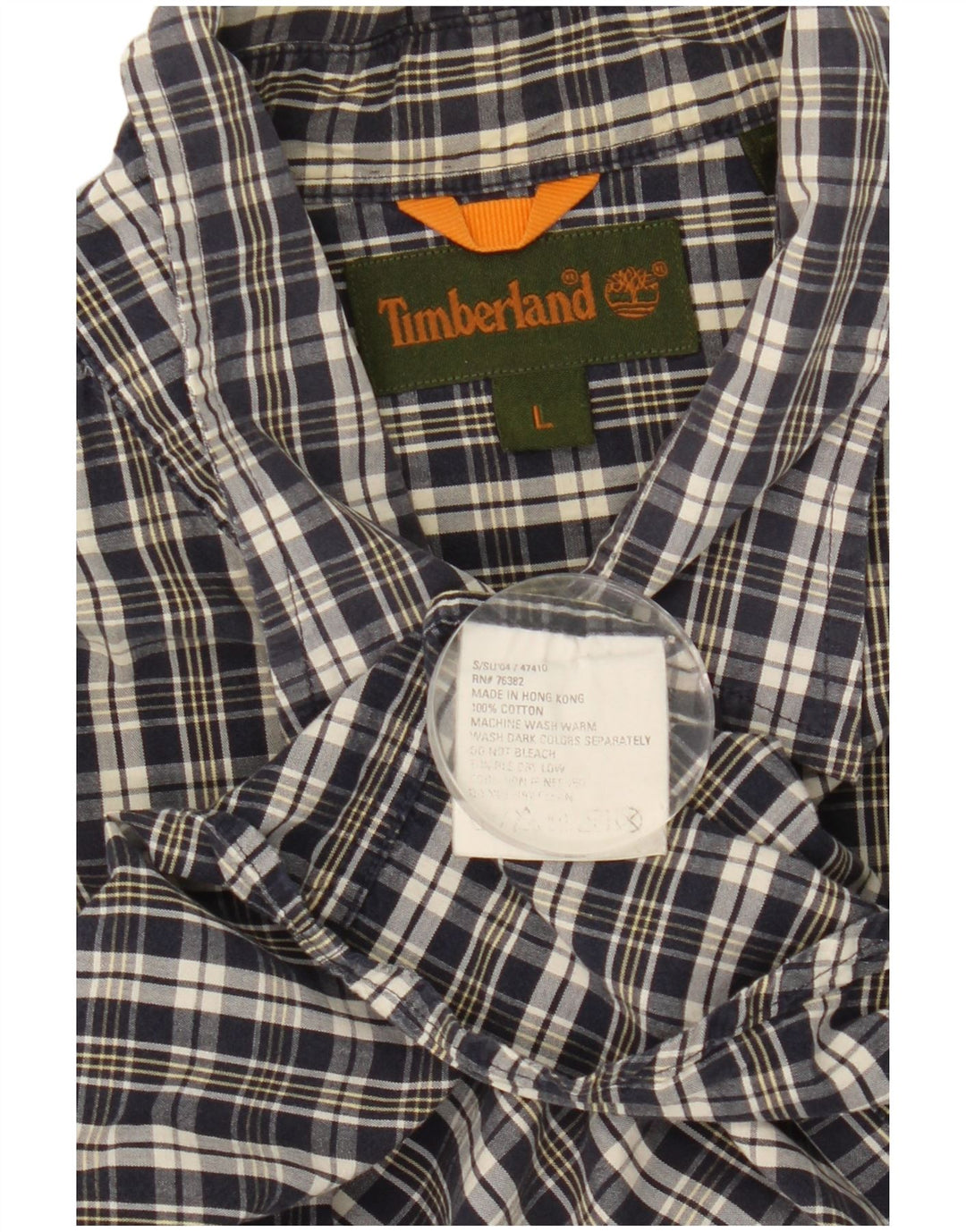 Timberland Mens Short Sleeve Shirt Large Navy Blue Check Cotton