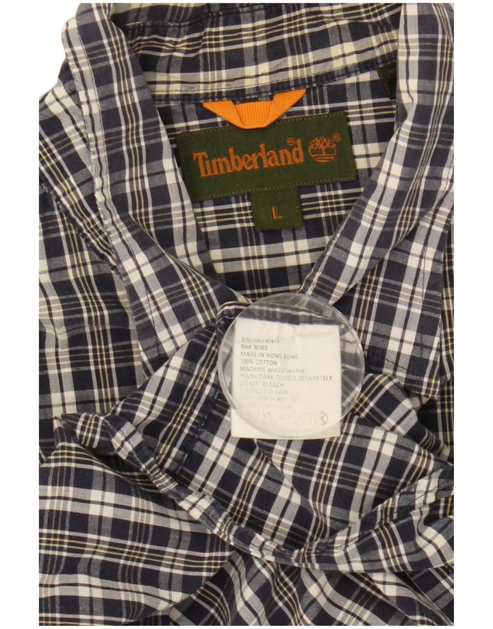 Timberland Mens Short Sleeve Shirt Large Navy Blue Check Cotton