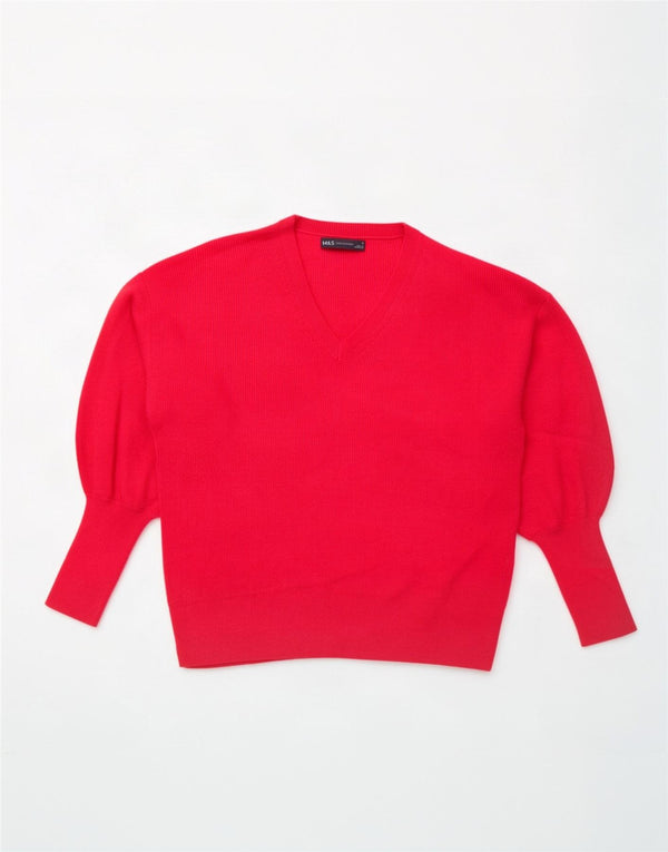 Marks & Spencer Womens Oversized V-Neck Jumper Sweater UK 10 Small Pink