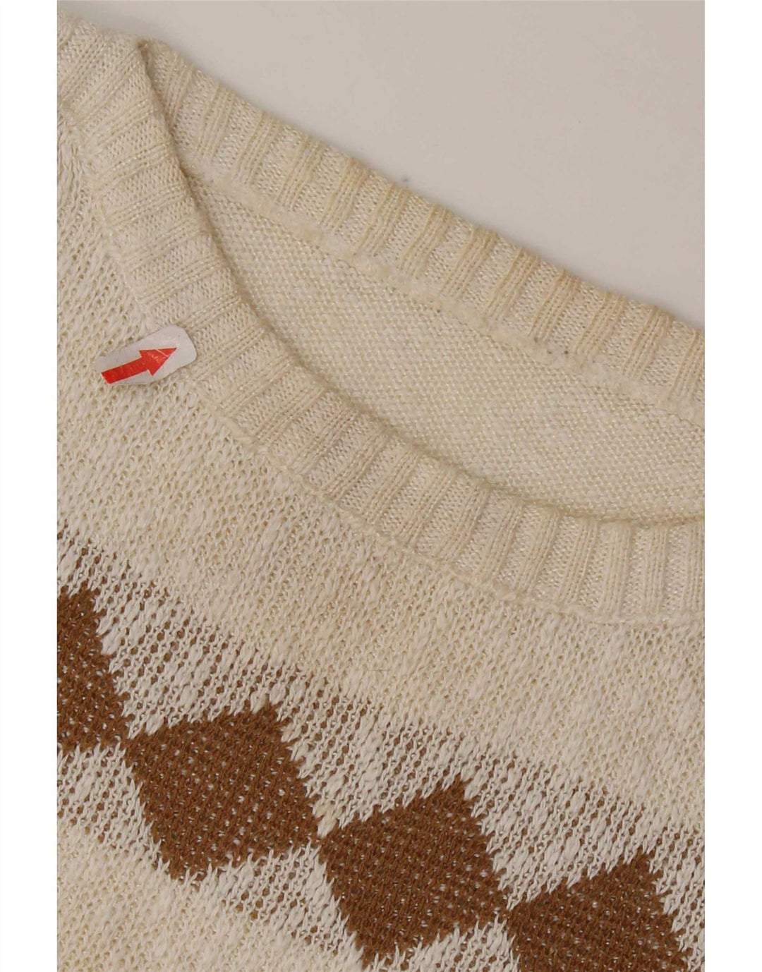 Vintage Womens Boat Neck Jumper Sweater UK 14 Medium White Geometric