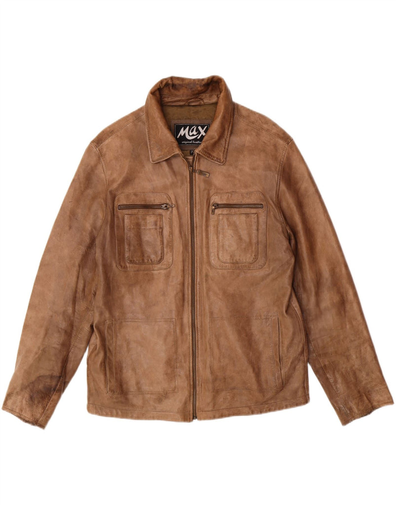 MAX Womens Leather Jacket UK 16 Large Brown Leather Vintage Max and Second-Hand Max from Messina Hembry 