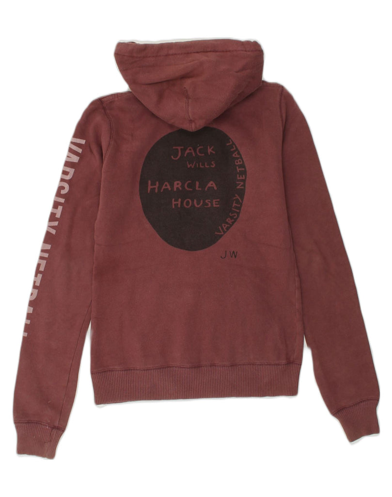 JACK WILLS Womens Graphic Hoodie Jumper UK 10 Small Burgundy Cotton | Vintage Jack Wills | Thrift | Second-Hand Jack Wills | Used Clothing | Messina Hembry 