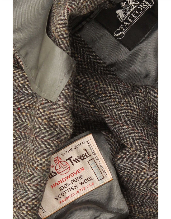 Harris Tweed Mens 2 Button Blazer Jacket UK 40 Large Grey Herringbone Wool