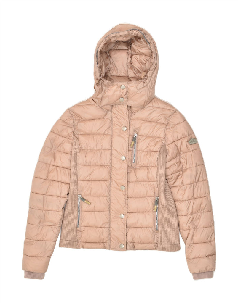 SUPERDRY Womens Hooded Padded Jacket UK 12 Medium Beige Nylon | Vintage Superdry | Thrift | Second-Hand Superdry | Used Clothing | Messina Hembry 